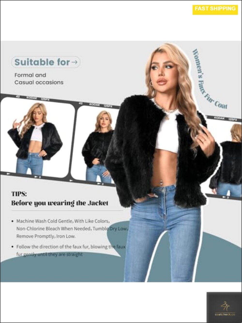 Faux Fur Coat Women Fuzzy Fluffy Long Sleeve Winter Jacket with Pockets Plus - Picture 4 of 6